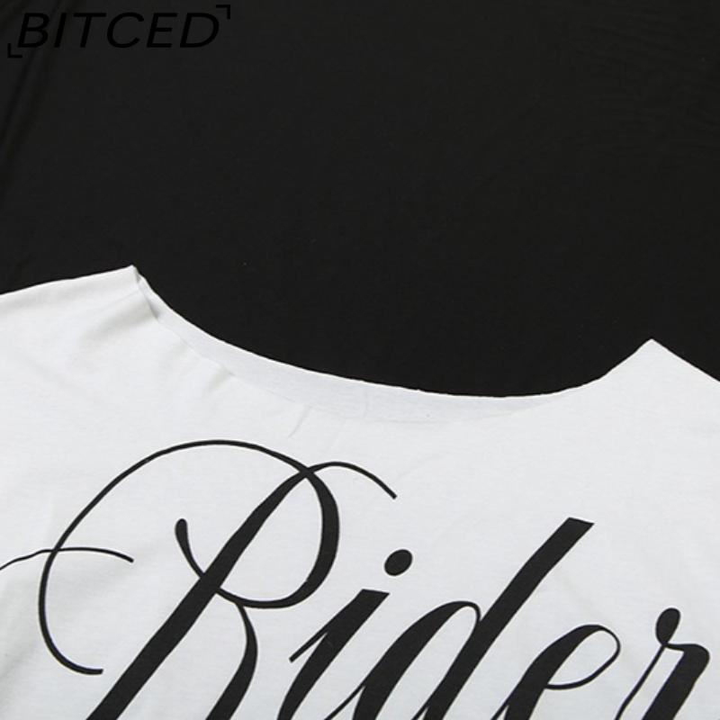 BITCED Spring Women's Solid Color Loose Cropped Top with Fashionable Off-Shoulder Collar and Printed Short Sleeves