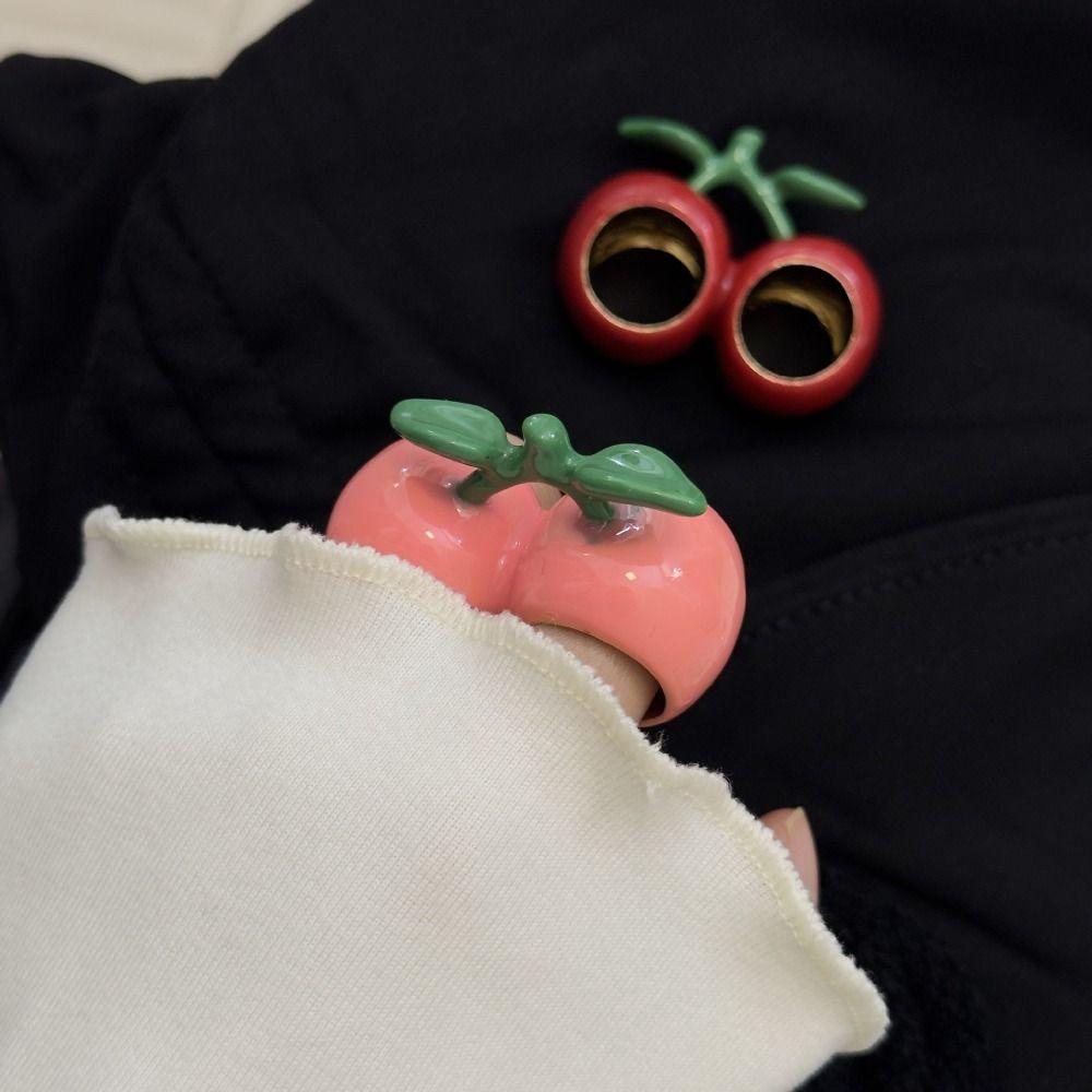 Strawberry Drip Oil Ring Cherry Fruit Enamel Ring Fashion Design Painting Ring  Women