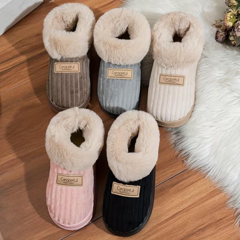Winter Warm Thick-Soled Slippers - Non-Slip Sole & Soft Cushioned, Cozy Indoor/Outdoor House Shoes with Round Comfortable Heel