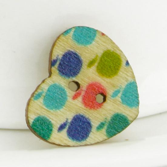 100Pcs Multicolor Heart Shaped 2 Holes Wood Sewing Scrapbooking Buttons