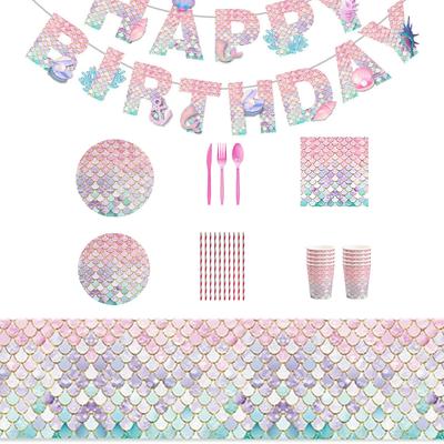 Rosa Fischschuppen Partyzubehör Einweggeschirr Pappteller Pappbecher Papierservietten Mädchen Geburtstagsparty Dekoration
