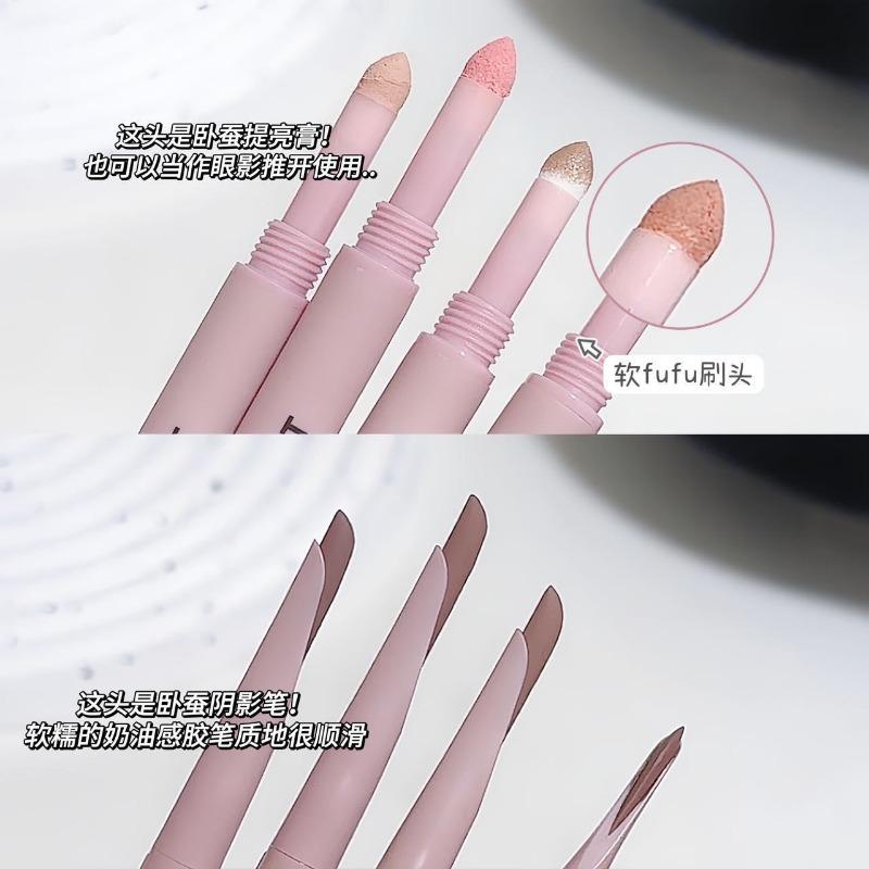Double Head Curved Moon Silkworm Pencil Highlight Contour Waterproof Smudge Proof Makeup