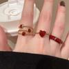 Vintage Red Drip Glazed Heart Rings for Women Girl Elegant Fashion Enamel Multi Layered Open Ring Statement Wedding Jewelry Gift