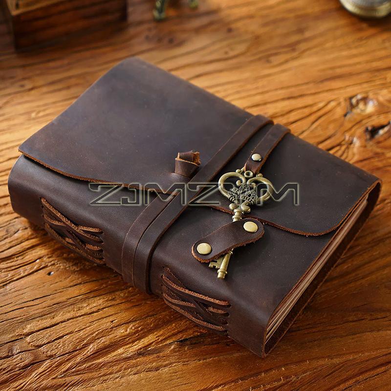 Retro Leather Joural Diary Handmade Notebook With Key Travel Book Blank Paper 300 Pages Gifts