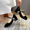 Fashion Fashion Square Heel Shoes Summer New Square Head Shallow Mouth Metal Buckle Set Foot Anti-slip Wear-resistant High Heels