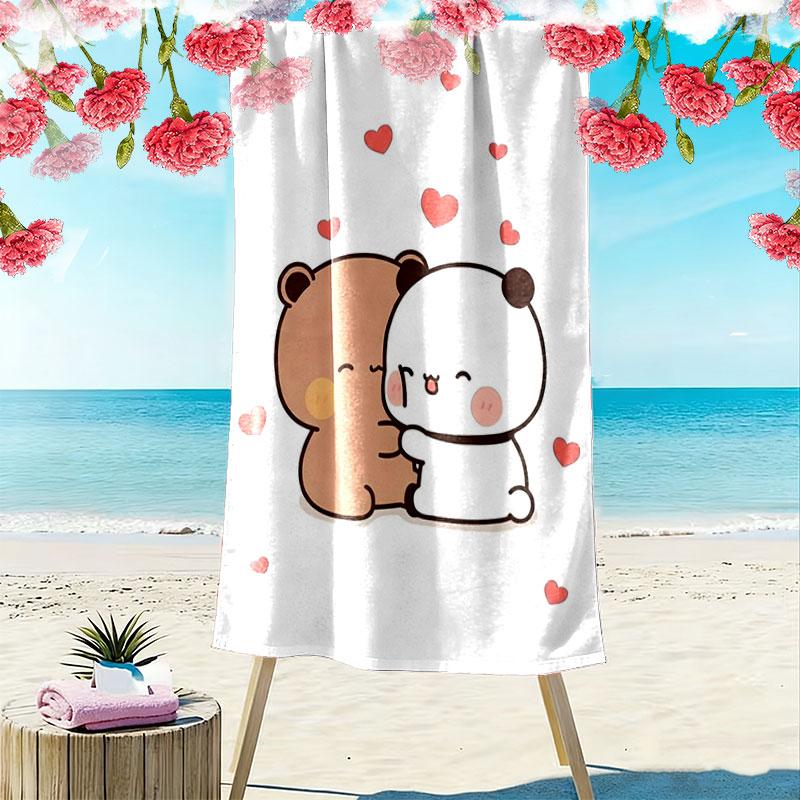 Bear Panda Love Print Beach Towel Large Soft Quick Dry Towel For Beach Camping Swimming