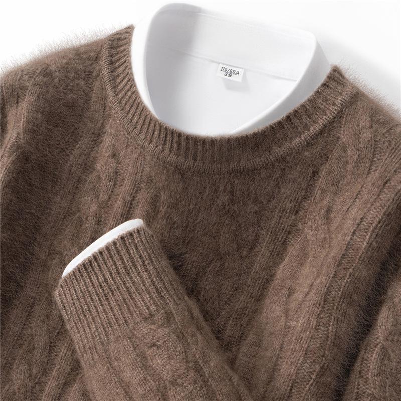 Men's Vintage Cable Knit 100% Pure Cashmere Sweater - Heavyweight, Crew Neck, Light Luxury Texture