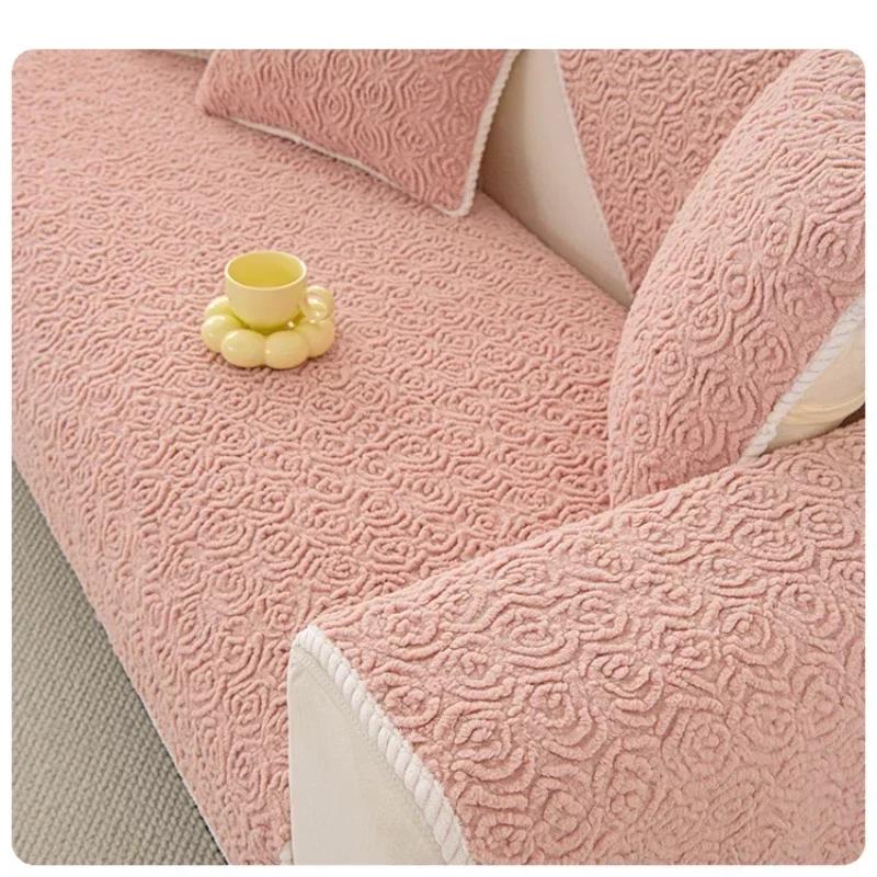 Plush Non Slip Leather Sofa Cover Rose Velvet Sofa Mat New Minimalist Modern Thickened  Winter Long Sofa Cover Cloth Towel
