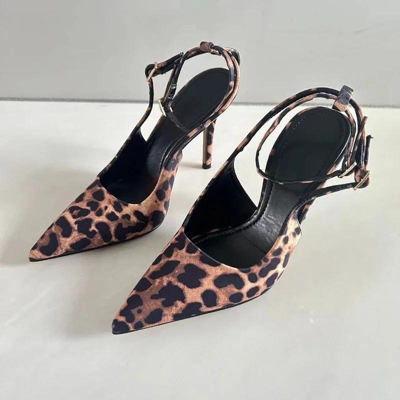 Fashion Leopard Print Pointed Toe Office Lady Shoes 2024 Autumn Designer Shallow Stilettos Large Size Ankle Strap Women High Heels Pumps
