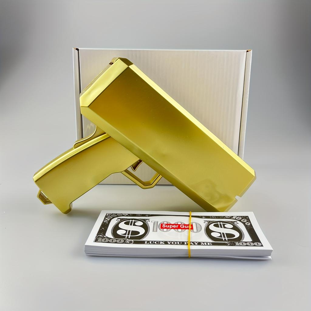 Golden Money Gun Cash Sprayer Party Prop for Weddings Birthdays New Year Carnivals No Power Safe Portable Fun Celebration