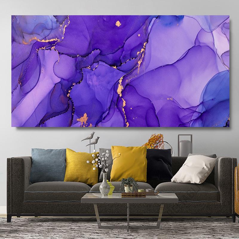 Luxury Abstract Gold Fluid Art Canvas Painting Colorful Ink Art Posters and Prints Marble Texture Wall Art Living Room Decor