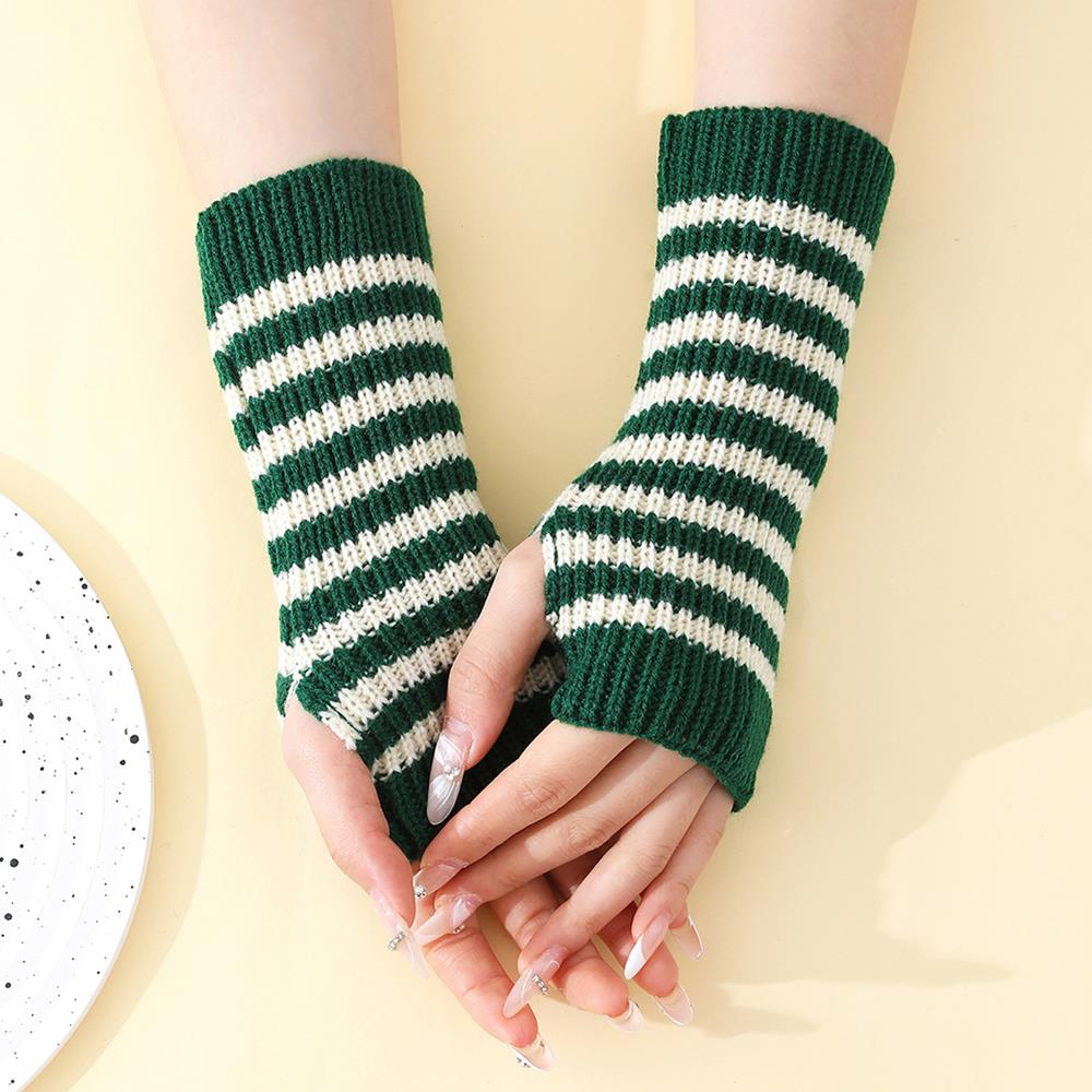 HOT Winter Half Finger Gloves Striped Fingerless Gloves Knitted Long Fingerless Gloves Arm Cover Elbow Mittens Winter Arm Warmer