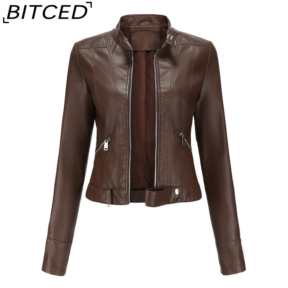 BITCED Lightweight Leather Jacket - Short-Sleeved Spring/Fall Stand-Up Collar Women's Leather Jacket