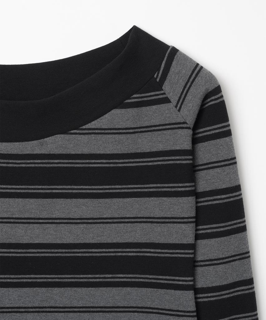 MILLO WOMEN One-Shoulder Striped T-Shirt [Charcoal Gray]