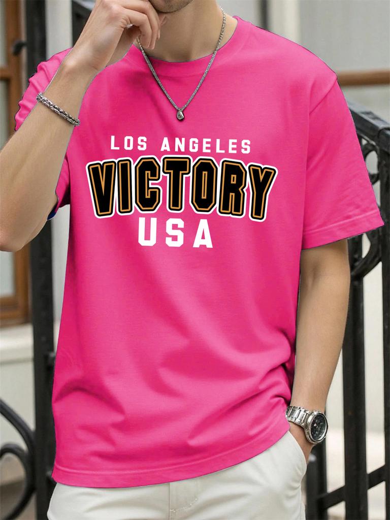 Victory Usa Los Angeles Print Men TShirts Cotton AllMatch T Shirt Comfortable Crewneck Tops Loose Unisex Summer Clothes