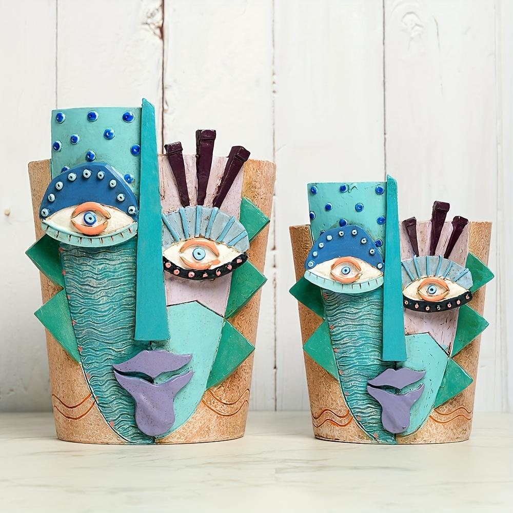 New Mayan Creative Abstract Face Colorful Flower Pot Resin Miniature Model for Garden Outdoor Plants
