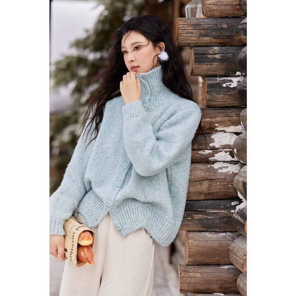 

Mishow Женский свитер из шерстяной смеси с отложным воротником, однобортный, утолщенный, теплый, универсальный, вязаный кардиган MXD59Z1136 F синий