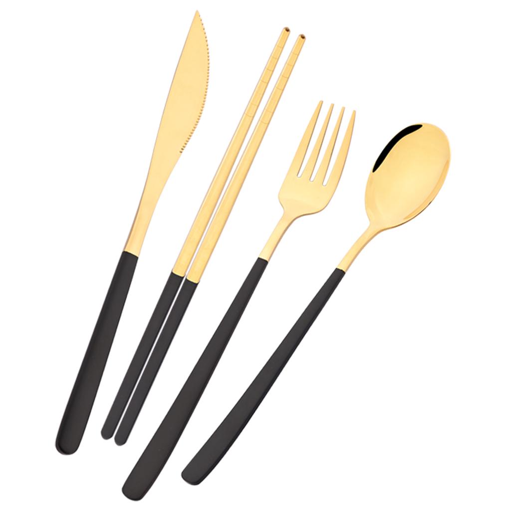 4pcs Colorful Dinnerware Set Knife Fork Spoon Chopsticks Cutlery Set Mirror Stainless Steel Flatware Western Kitchen Tableware