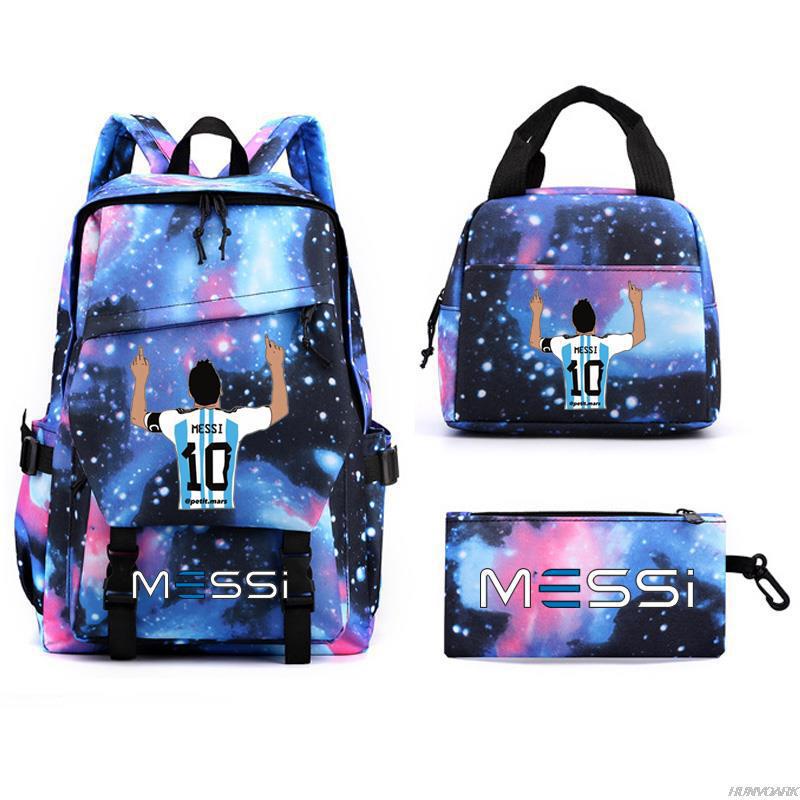 Football Star Peripheral Backpack, Primary And Secondary School Student Schoolbag Three-Piece Set, Lunch Bag, Pencil Bag Set, College Style