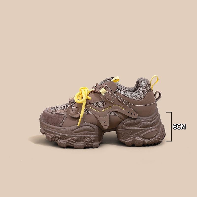 Leather retro platform dad shoes women's new autumn versatile student mesh lightweight casual shoes