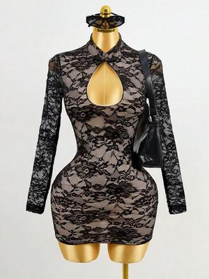 2026 Autumn European & American Sexy Lace Hollow-Out Slimming Dress