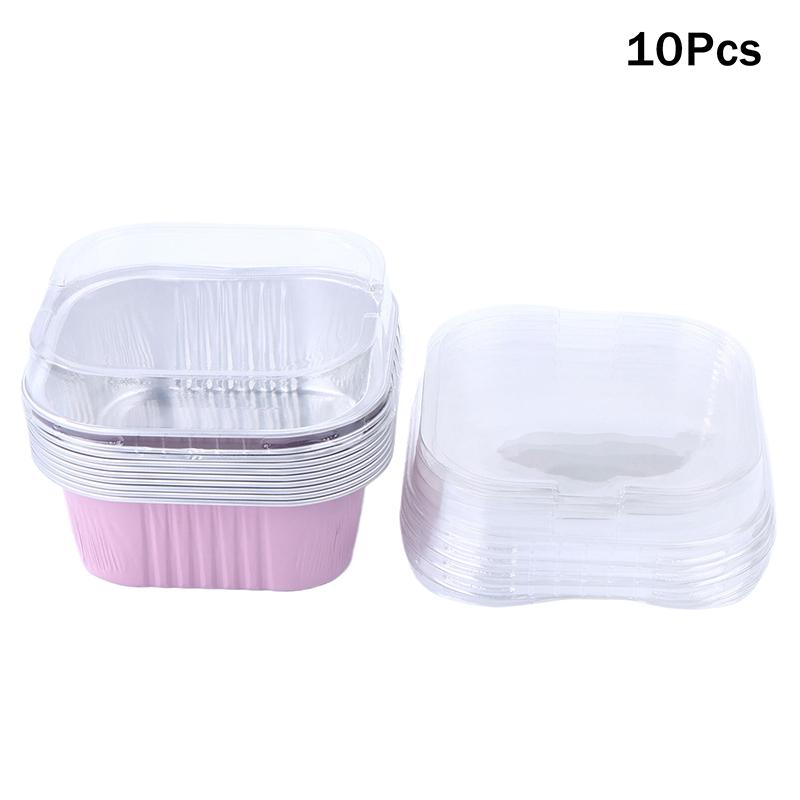 10Set Aluminum Foil Cake Container 325ml Cake Pans Liners With Lids Heat-Resistant Foil Baking Cups Cake Pan Outdoor Tableware