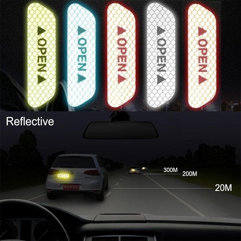 4Pcs Universal Warnung Mark Reflektierende Band Auto Tür Aufkleber Decals OPEN Zeichen Sicherheit Reflektierende Streifen
