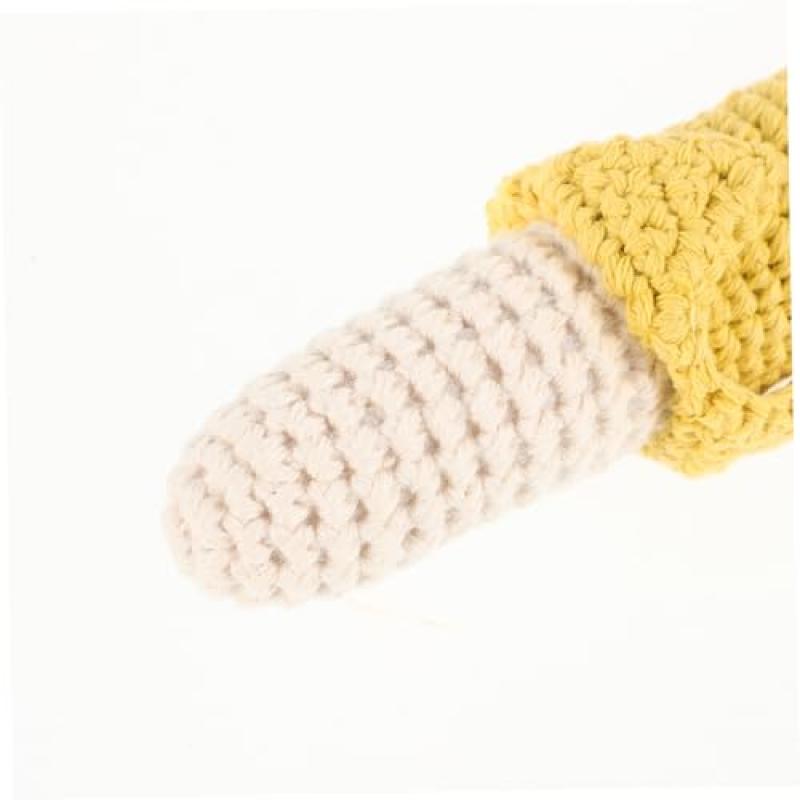 Crocheted Banana Teething Rattle - Soft Baby Grasp Toy, Newborn Soothing Toy with Hook for On-The-Go