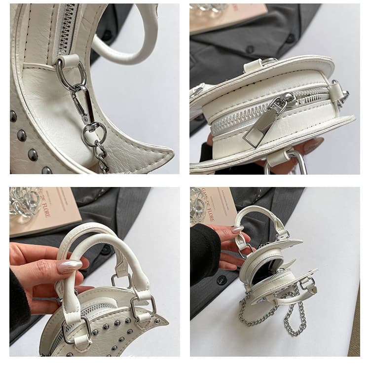 Moon Shape Rivet Chain Bag Women's Handbag
