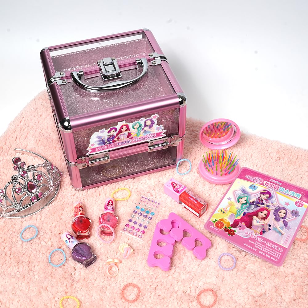 Little Bling Pink Makeup Box Secret Jouju Kids Cosmetics for Girls Ages 4+ Princess Toy Makeup Set Birthday Christmas Gift