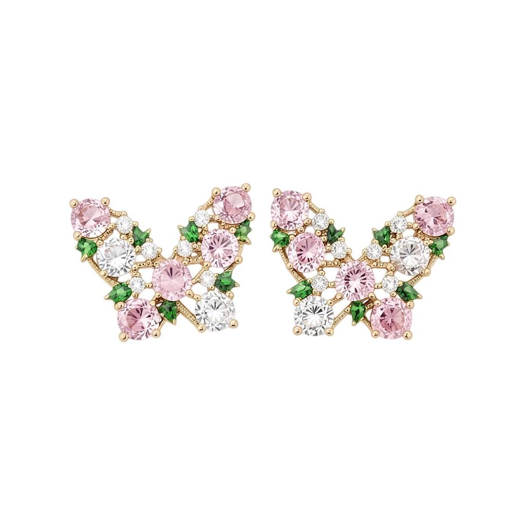 Silver Needle Cubic Zirconia Butterfly Stud Earrings - Stylish Vacation Accessory for Women