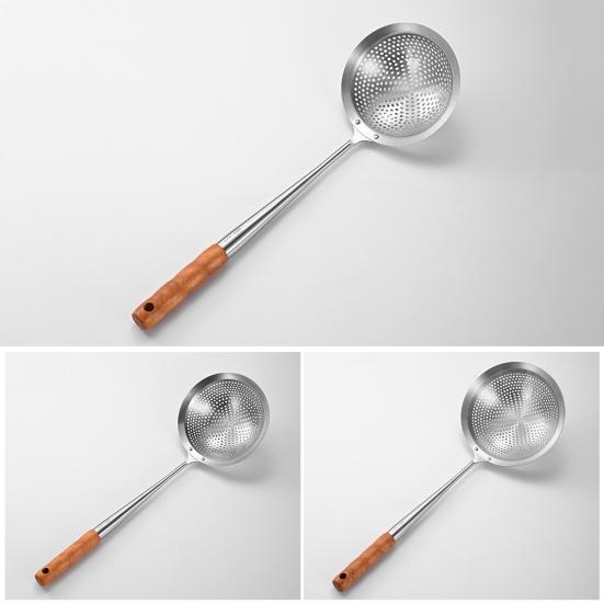 Stainless Steel Large Skimmer with Slotted Spoon for Wooden Handle Heavy-Duty Frying Dumplings Noodles Rust-Proof Dishwasher
