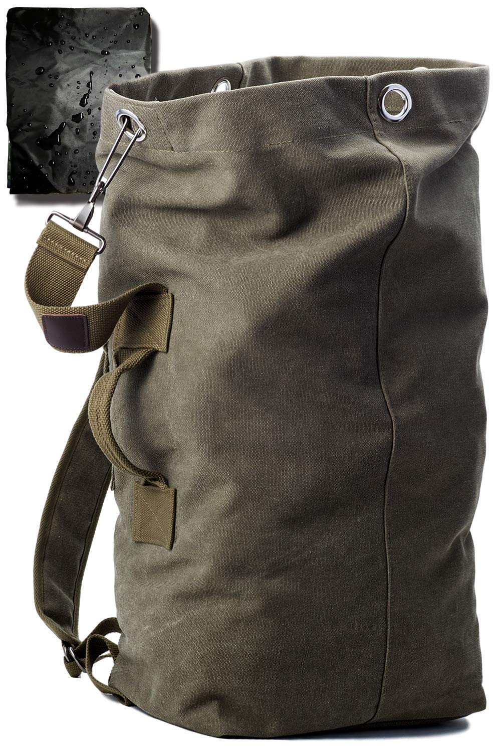 

[KIRIRU] Large Capacity Men s Backpack Canvas Backpack Simple Large Capacity Military Outdoor 20L 30L Waterproof Rain Cover Included (Green (Black
