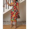 Women's Printed V-Neck High Waist Long Dress