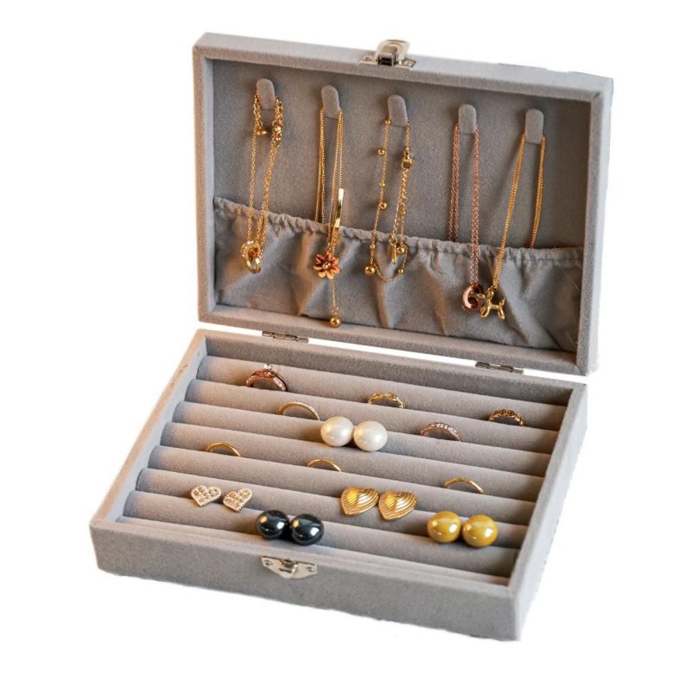 Dustproof Jewelry Storage Box Flip Lid Divided Necklace Tray  Classification