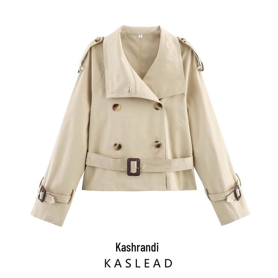 

Spring 2025 Women s European & American Style Fashion Short Trench Coat with Belt Small хакі