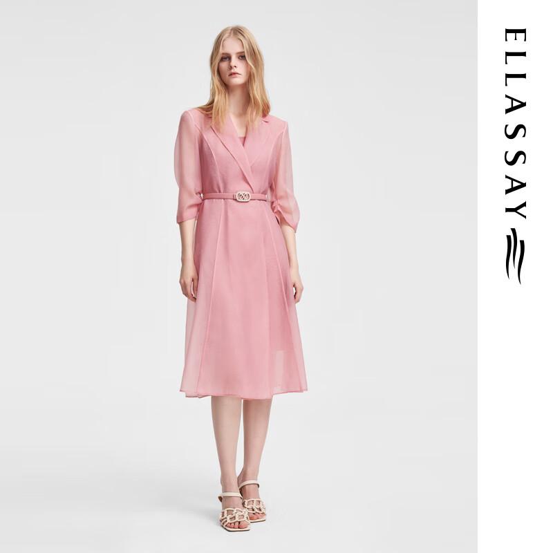 

ELLASSAY Summer Pleated Wing-Sleeve Lapel A-line Suit Dress XS