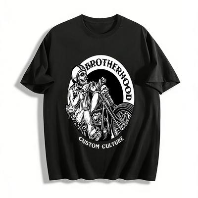 Brotherhood Schädel Biker Grafik T-Shirt Cooles Motorradfahrer Motiv T-Shirt Reines Baumwoll-T-Shirt