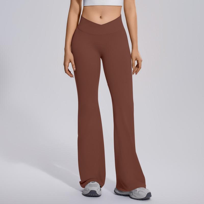 High-Waisted Cross-Back Seamless Yoga Pants Women Quick-Dry Nylon Leggings Flared Wide-Leg Fitness Trousers