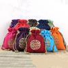 Pure Color Embroidery Drawstring Bag Canvas Festive Sugar Bag Retro Small Linen Handbag  Daily
