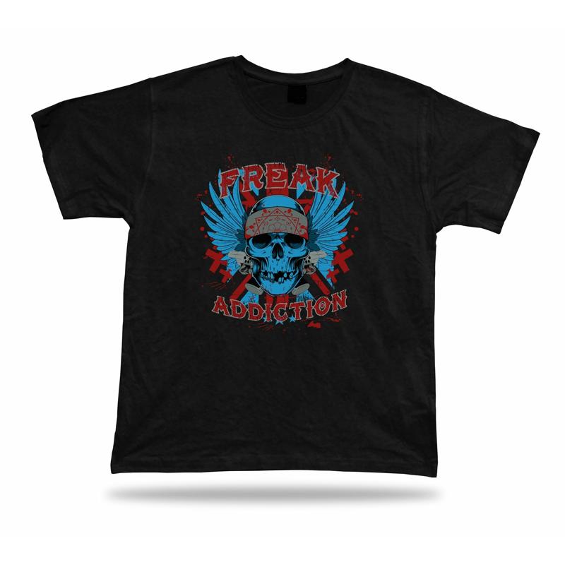 Tshirt Tee Shirt Birthday Gift Idea Freak Addiction Skull Wings Guns Gang Cross