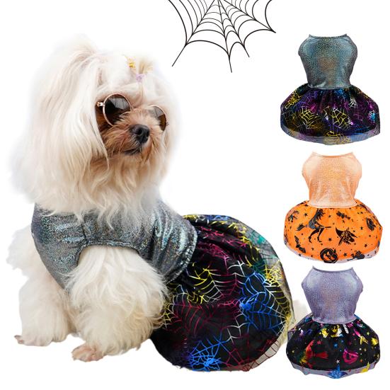 

Pet Dress Glitter Surface Wide Hemming Elastic Soft Comfortable Cosplay Pumpkin Shape Holiday