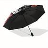 1pc Skull Flowers Auto Open/close, All-Season Portable Folding Umbrella for Women & Men, Travel, Everyday, Formal Events -06193