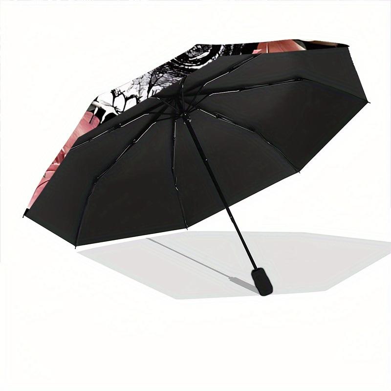 1pc Skull Flowers Auto Open/close, All-Season Portable Folding Umbrella for Women & Men, Travel, Everyday, Formal Events -06193