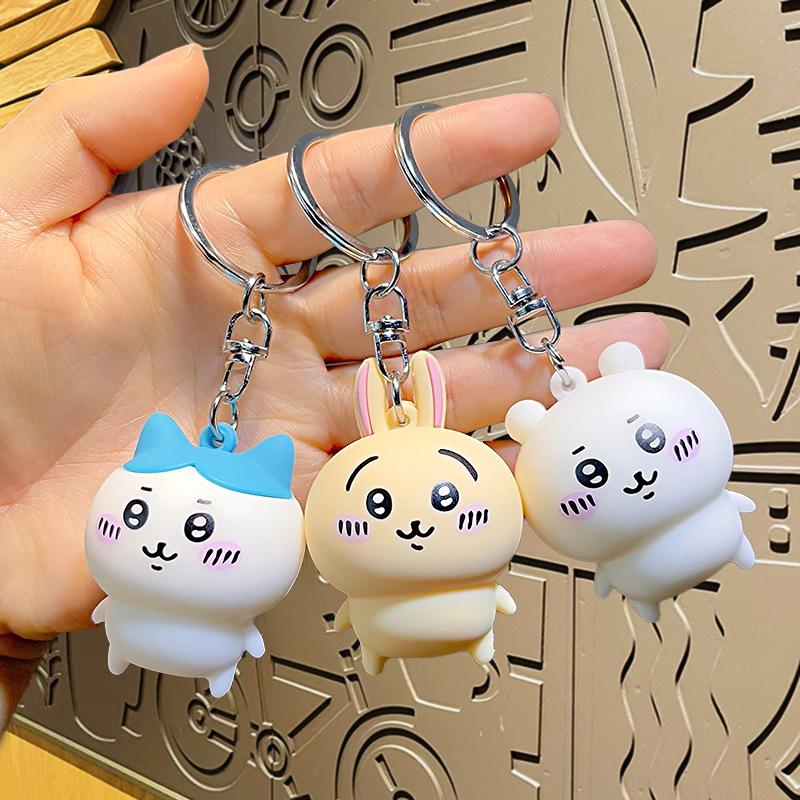 Kawaii PVC 3D Figure Keychain Cute Usagi Hachiware Ushachi Cartoon Pendant Bag Charm & Key Ring Party Birthday Perfect Gift