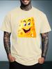Unisex Summer White Short Sleeve Tee Cute Cartoon Smiling Cheese Block Graphic Print Crew Neck Loose Streetwear Male Casual Tops