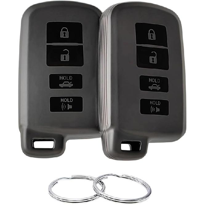 TPU Key Fob Cover Compatible with 2012- Toyota Avalon Camry Corolla Highlander RAV4 (Black/White)