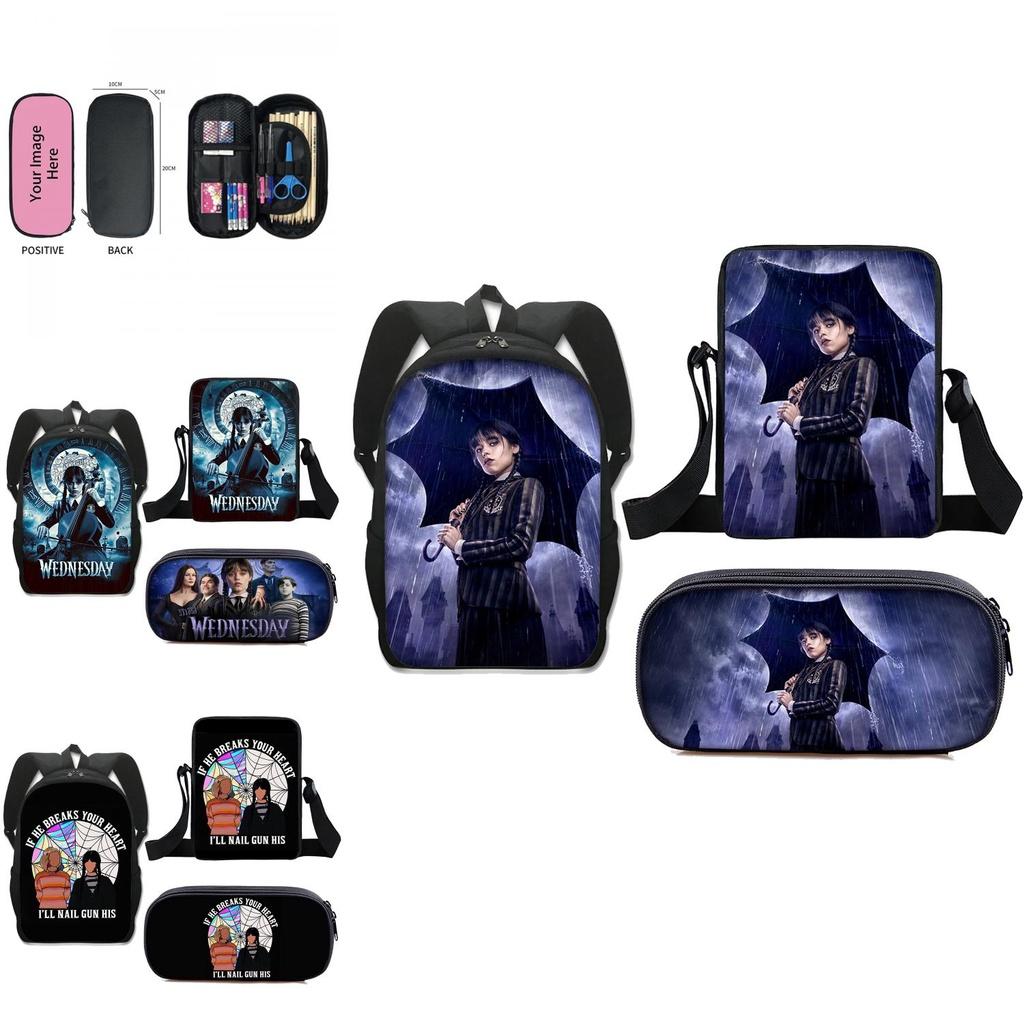 3pcs Wednesday The Adams Family Backpack+shoulder Bag+pencil Case Set Kids Gift