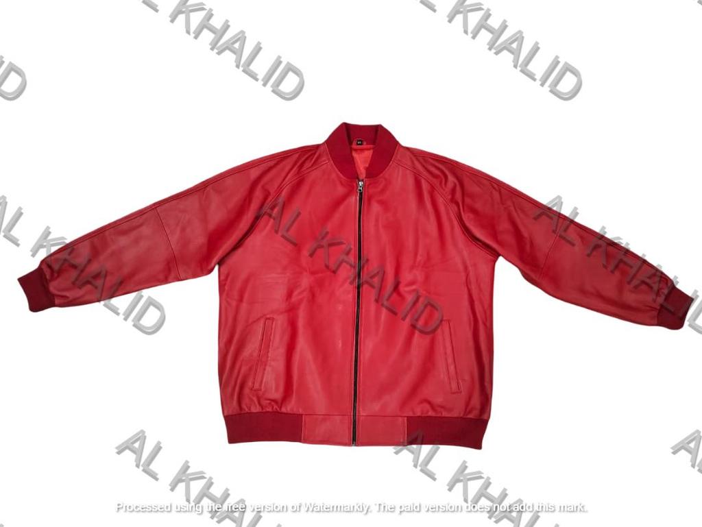 AL KHALID Men's Genuine Lambskin Leather Red Bomber Jacket Baseball Varsity Style Jacket