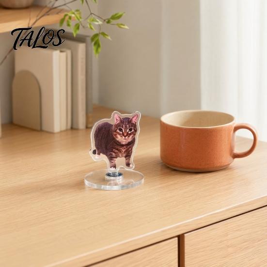 Talos 2D Flat Rotating Acrylic Cat Sign for Car Dashboard, Desk Decor, Cute Print Tabletop Centerpiece with Base Home Office, Interior Gift Lovers